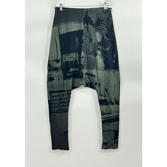 RUNDHOLZ Black Label Sz M Medium Green Black Print Drop Crotch Pants Leggings - Picture 1 of 6